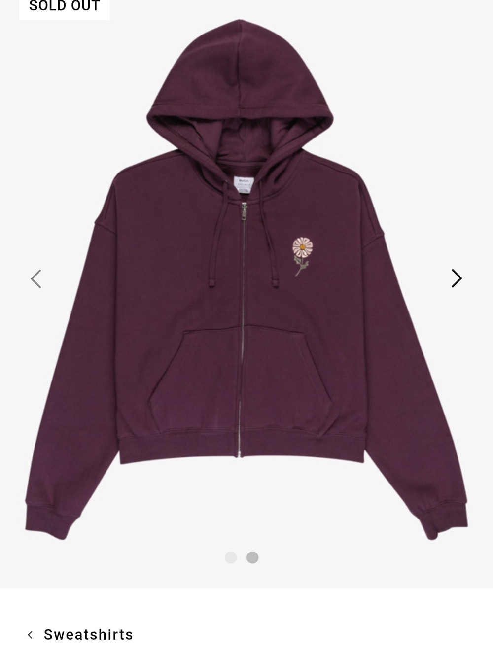 Rvca Zippered Jacket with Small Daisy Embroidery